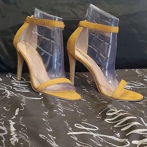 Golden Yellow Ankle Strap Sandal Heels